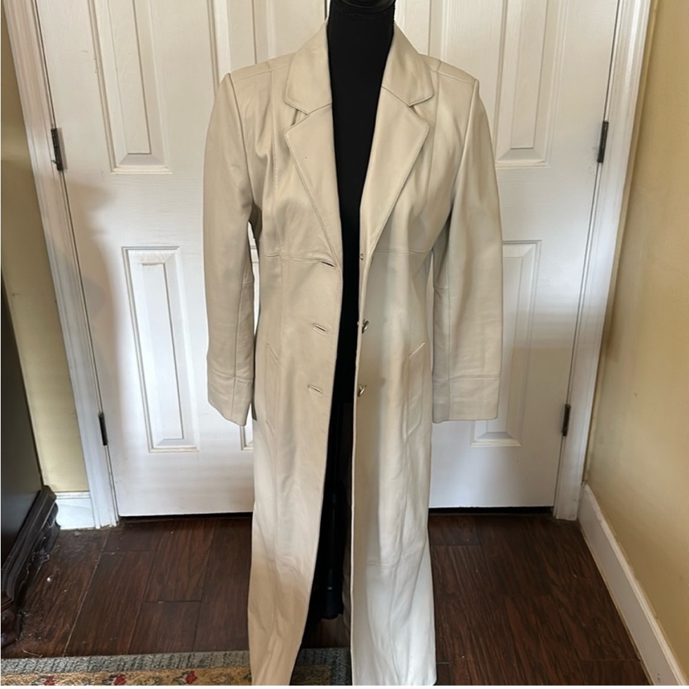 Cream Real Leather full length coat - Picture 9 of 11